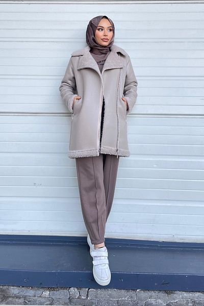 Minel Women's Mink Zippered Leather Coat 001