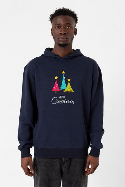 Tshirthane Καλά Χριστούγεννα Navy Blue ανδρικό κουκούλα 3 κορδονιών