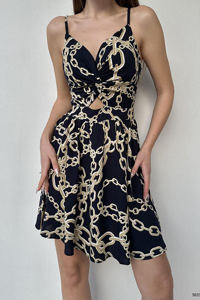 Deafox Rochie din viscoză cu modele, căptușită, albastru bleumarin închis