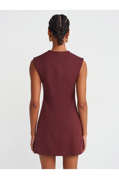Dilvin 90908 Burgundy Stitched Mini Dress