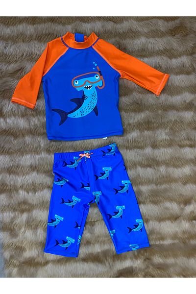 skycott Costum de baie pentru băieți, cu mâneci imprimate cu rechin, cu pantaloni scurți, îmbrăcăminte de mare