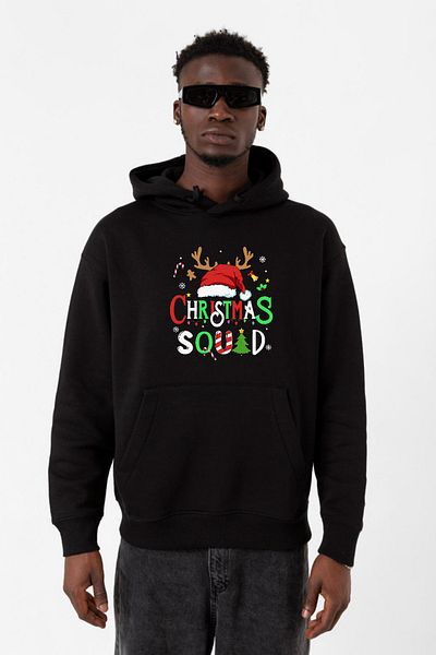 Tshirthane Мъжки суитшърт с качулка Christmas Squad, черен, 3ip