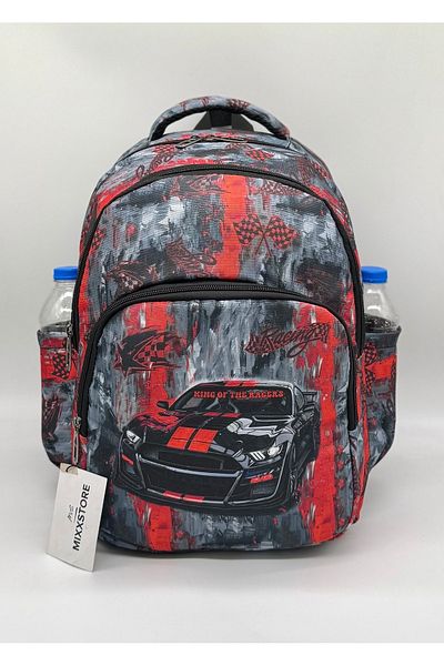 ms mixxstore Rucsac ortopedic pentru școală primară pentru bărbați cu model de mașină, cu suport pentru spate și suport pentru stilou