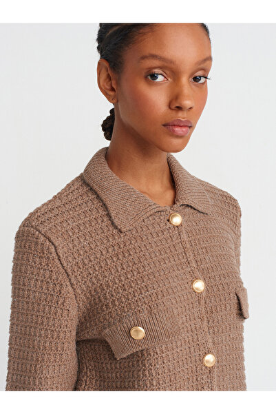 Dilvin 60925 Model Polo Neck Mink Knitwear Cardigan - Buttoned