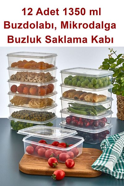 teknotrust 12 Pieces 1350 ml Freezer and Microwave Storage Container, Deep Freezer Storage Container
