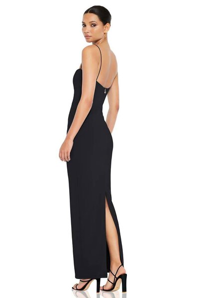Deafox Scuba Crepe Fabric - Black Maxi Length Slit Dress