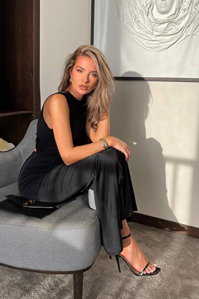 Deafox Fekete búvárszövet - Dekoltázs ablak, kétoldalas hordható maxi ruha drapériarészlettel