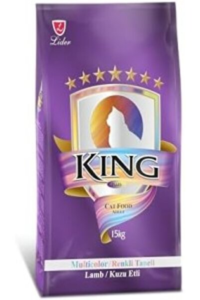 King Multicolor Renkli Taneli Kuzu Etli Yetişkin Kedi Maması 15 kg