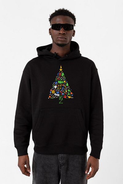 Tshirthane Коледен черен мъжки суитшърт с качулка 3ip с бродуейски мотив