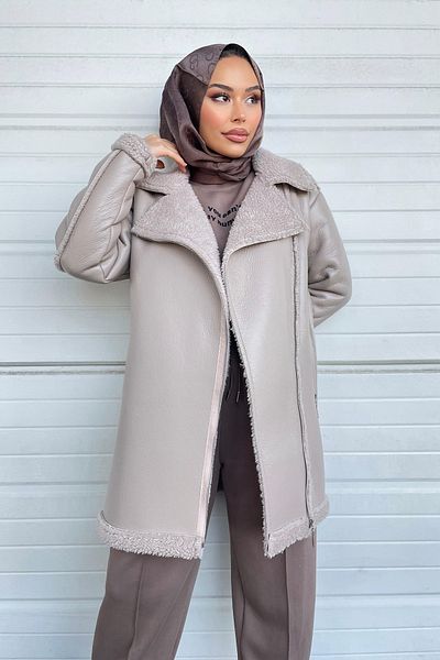 Minel Women's Mink Zippered Leather Coat 001