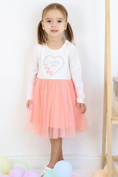 Breeze Ecru Color Heart Long Sleeve Girl's Dress - Text Printed, 1.5-5 Years