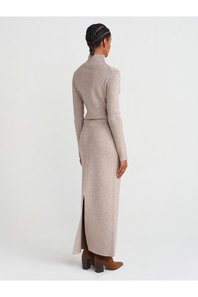 Dilvin 80116 Model Mink Knitwear Φούστα - Ελαστική μέση και λεπτομέρεια με σχισμή ραφής