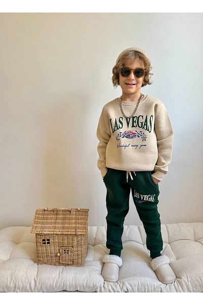 YİGİT BUTİK Printed Boy's Top and Bottom Set