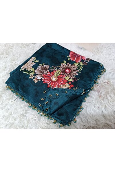 hoaryage El Emeği Desenli Eşarp Kumaşına Halka Boncuklu El Oyası Tülbent Yeme...