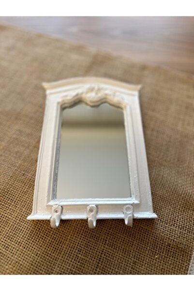 busraconcept Ayna detaylı beyaz anahtarlık , modern anahtar askısı 20 cm