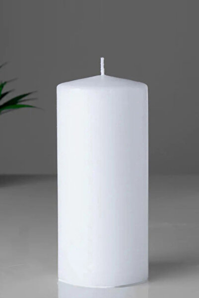 Paşa Cam Silindir Mum Kütük Mum Beyaz Sandal Ağacı 10 cm Genişlik 25 Cm Yükse...