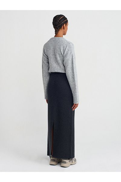 Dilvin 80116 Anthracite Knitwear Skirt with Elastic Waist and Stitching Slit