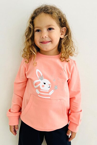 Breeze 1-4 Years Girl's Tracksuit Set - Cute Magician Bunny Print, Salmon