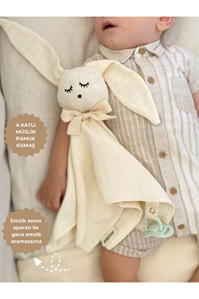 Hubb Müslin organik uyku arkadaşı doğal kumaş ( emzik için takma aparatlıdır) krem renk