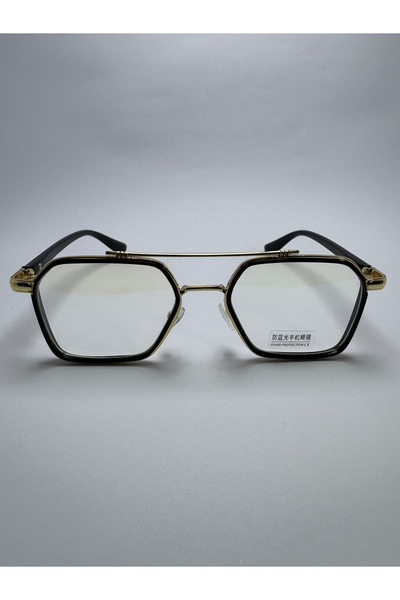 VisionGlasses Vitrum Model Siyah Gold Köşeli Şeffaf Camlı Mavi Işık Korumalı ...