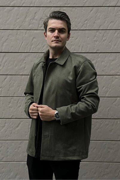 KARADAĞLI Regular Fit Haki Dik Yaka Süet Ceket