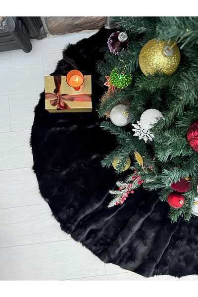 sevaradekor Plush Christmas Tree Cover - Black 150 cm Diameter Bubble Christmas Pine Tree Cover