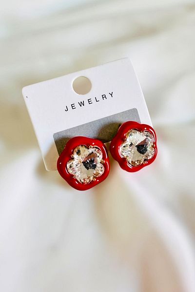 PETEK AKSESUAR Stone Detailed Flower Earrings