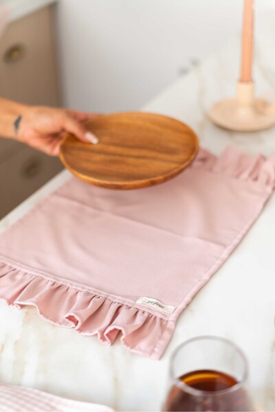 KaiHome 4-х частинний 100% бавовняний сервірувальний набір з рюшами, рожевий