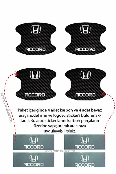 Kocamın Tasarımı Stylish Carbon Pattern Foil Guard Set for Honda Accord Door Handles - Lettered