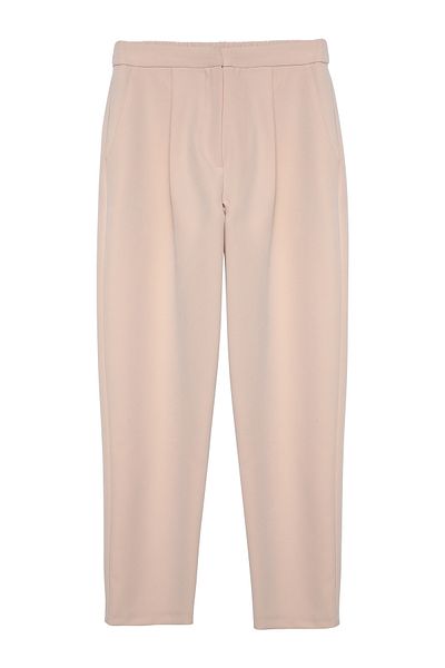 Quzu Stone Color Fabric Trousers with Elastic Waist