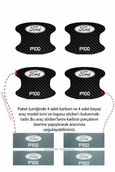 Kocamın Tasarımı For Ford P100 Model - 4-Piece Carbon Foil Set with Custom Lettering Door Scratch Protector