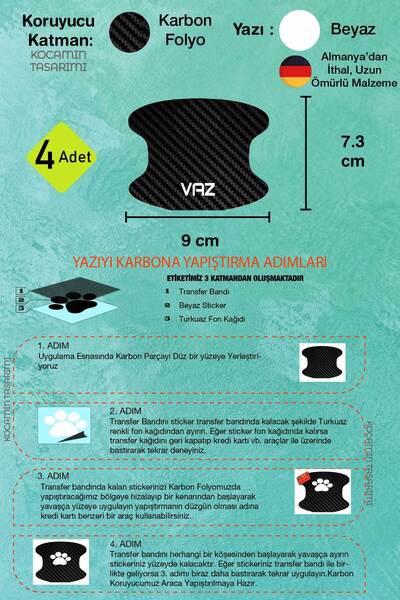 Kocamın Tasarımı Lada Vaz Carbon Pattern Inside Door Handles - Special Protection Set Against Scratches, Vaz Lettering