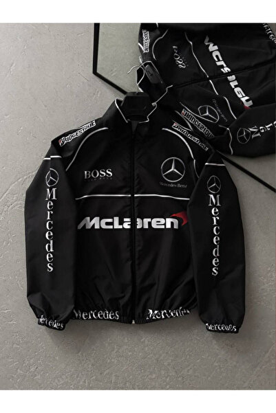 Genel Markalar Çocuk  Paraşüt Kumaş Baskılı Oversize Siyah Rüzgarlık