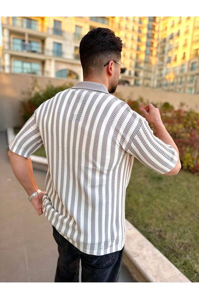 elkumoda Πλεκτό κοντομάνικο πουκάμισο - Αναπνέει, με κουμπιά, oversized, φαρδιά άνετη εφαρμογή