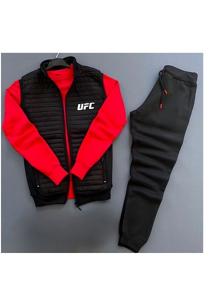 Risil-Nu Company UFC Printed 3 τμχ Καπιτονέ πλεκτό γιλέκο και φούτερ - Χειμερινό παντελόνι