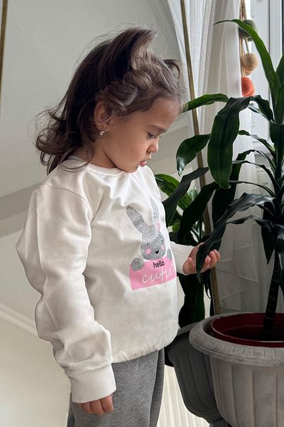Breeze Girl's Sweatshirt Cute Glittery Bunny Printed 1.5-5 Years, Ecru