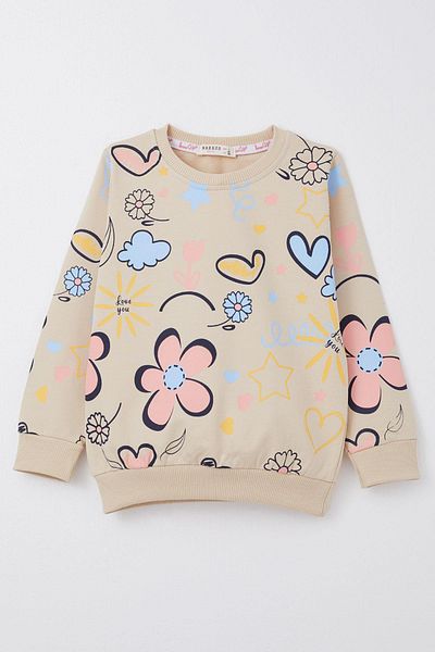 Breeze 2-6 Years Old Girl's Beige Sweatshirt - Spring Floral Print