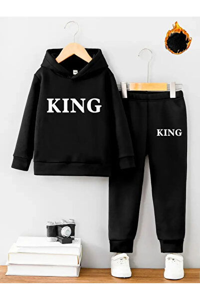 SİNSER TEKS Παιδικό σετ φόρμας με κουκούλα και στάμπα ''KING''