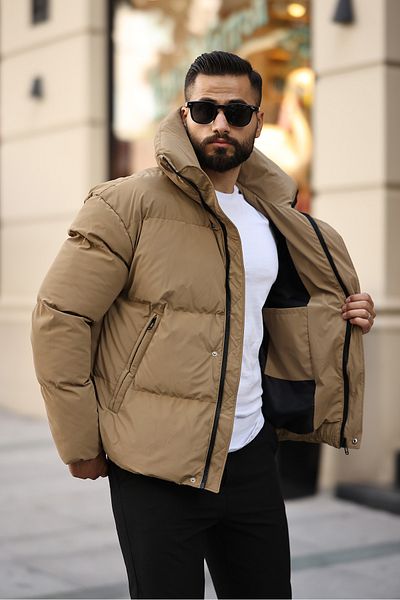 BearGlam Men's Brown Stand Collar Coat