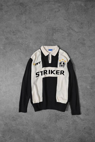 Slatra Мъжки пуловер с поло яка Striker в черно-бежово с голям размер