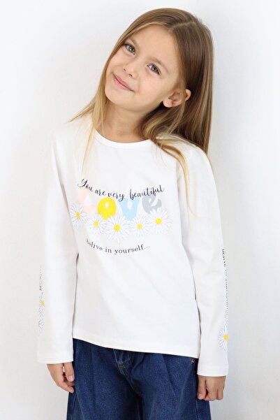 Breeze Κοριτσίστικο εκρού μπλουζάκι 3-8 ετών - Μακρυμάνικο, στάμπα λουλουδιών