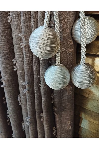 CEMRE Pompom Tree Bark Mink Linen 1/3 Tight Pleat (Single Wing)