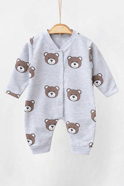 dinamik çocuk Unisex Baby Rompers - Teddy Bear Print, 100% Cotton, Flexible, 1-3-6 Months
