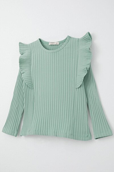 Breeze Girls' Long Sleeve Blouse with Ruffles on the Shoulder 2-6 Years, Aqua Green