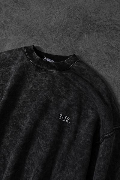 Slatra Ανδρικό φούτερ Anthracite Basic Washed Crew Neck Oversize