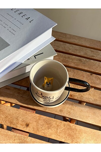 sece Kedili Kupa El Yapımı Seramik Kupa Ve Tabak