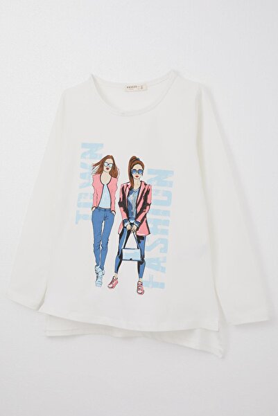 Breeze Футболка для дівчаток 10-16 років - з довгими рукавами, модний принт, екрю