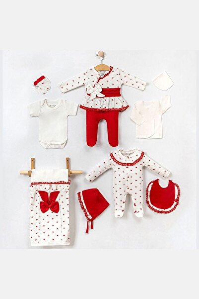 Genel Markalar Dantel Detaylı Kalpli Kız Bebek Hastane Çıkışı Takımı Kutulu Y...