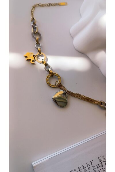 VOBEEYKU الذهب والفضة سلسلة مستديرة القلب الفيل الشكل سوار