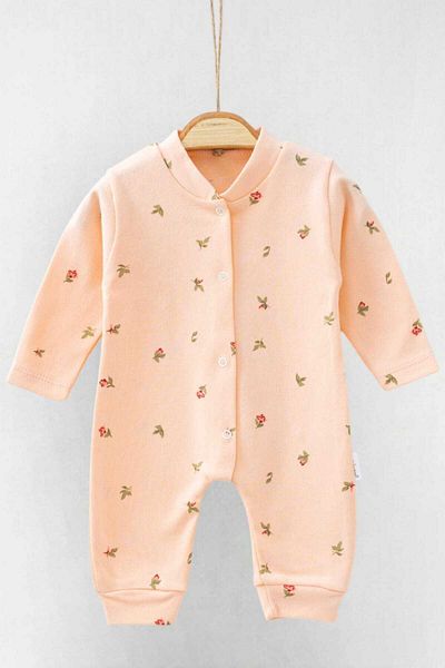 dinamik çocuk Tulip Printed Baby Girl Jumpsuit - 100% Cotton, Flexible, 1-3-6 Months